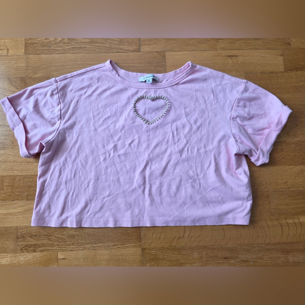 Francesca's Collections Pink Top with Pearl Heart Design